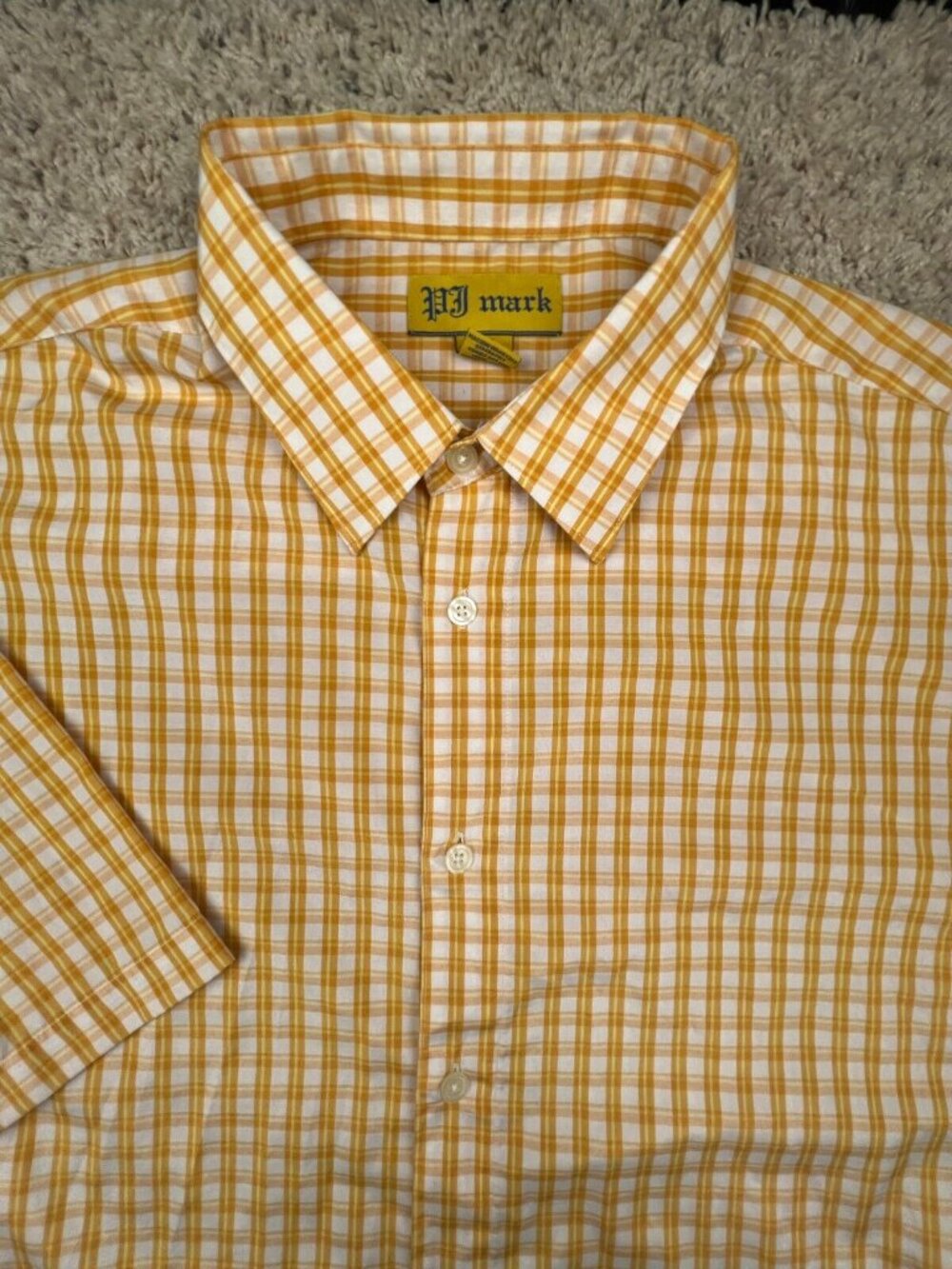PJ Mark Men's Yellow White Plaid Short Sleeve Button Up Shirt Size 2XL